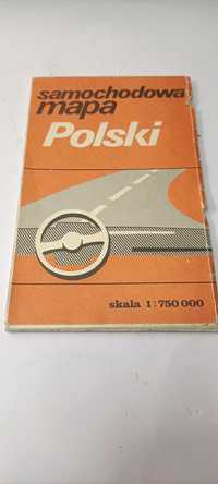 Stara samochodowa mapa Polski z okresu PRL 1984 rok kolekcjonerska T17