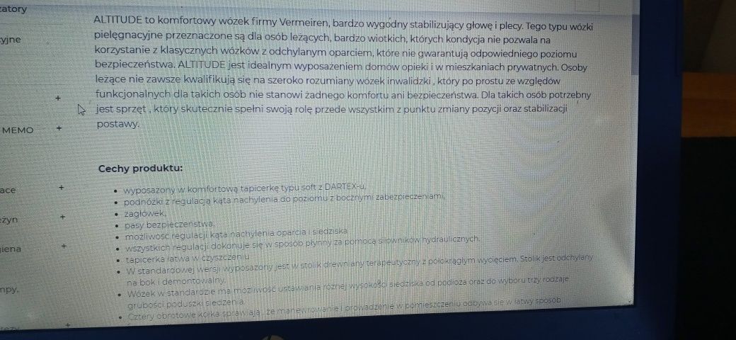 Wózek specjalny pielęgnacyjny ALTITUDE