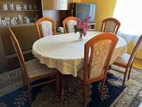 zestaw stołowy z litego drewna wiśniowego, stół rozkładany z krzesłami