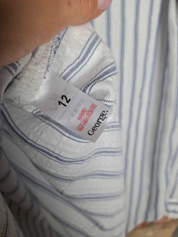 Bluzka koszula w paski paseczki wiskoza dekolt V modna biała 40 12 L