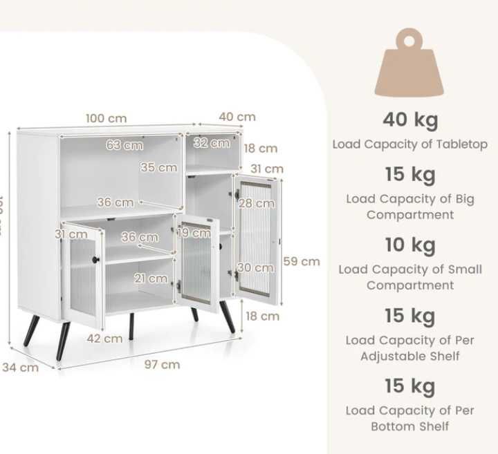 Komoda  100 x 39,5 x 100cm  DREWNIANA SZAFKA KUCHENNA Biała