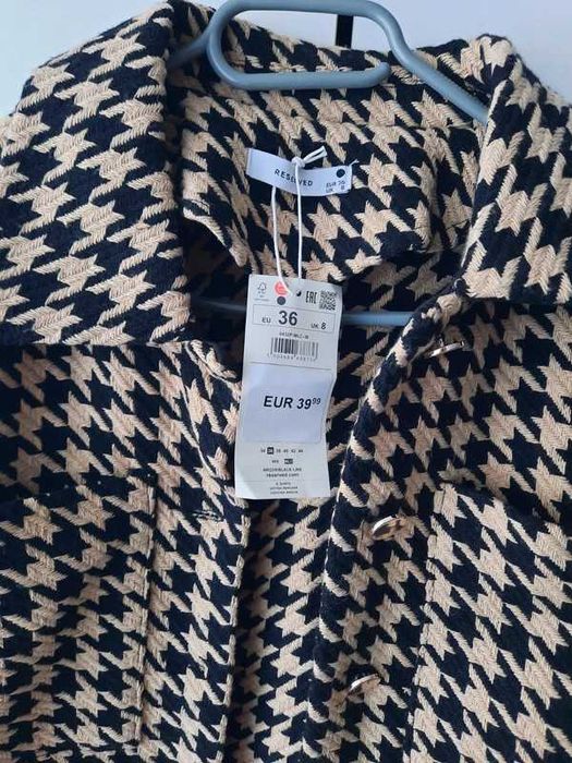 Kurtka / żakiet w pepitkę beżowo czarna  rozmiar s Nowa mohito