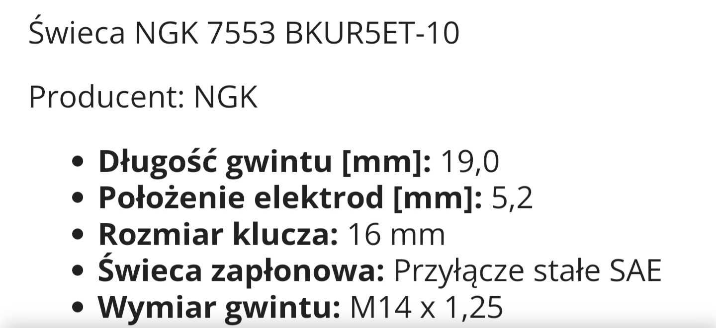 Świeca zapłonowa NGK 7553 BKUR5ET-10 komplet 4 szt.