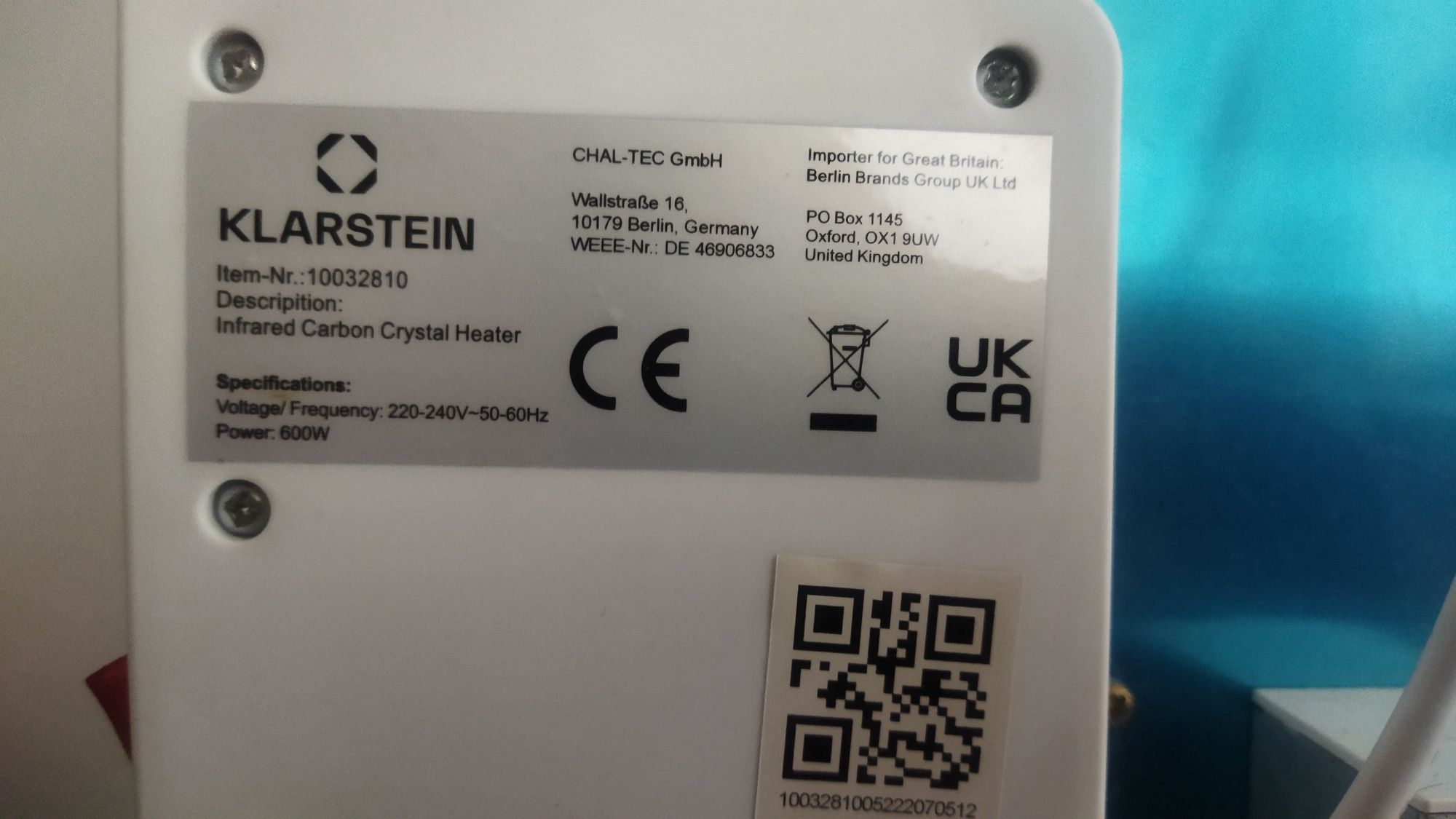 Grzejnik promiennik na podczerwień Klarstein 600W