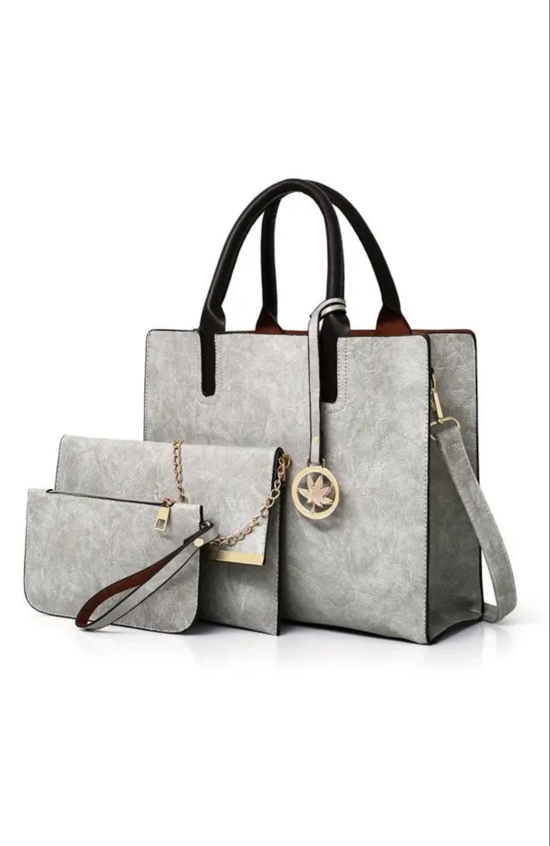 Женская сумка из экокожи набор 3в1 с брелочком серый