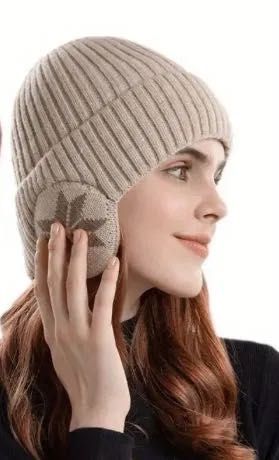 Zimowa czapka Uszatka, nowa, beż, one size, ciepła dzianina
