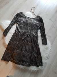 Złota sukienka czarna koronka 38 M Qed London