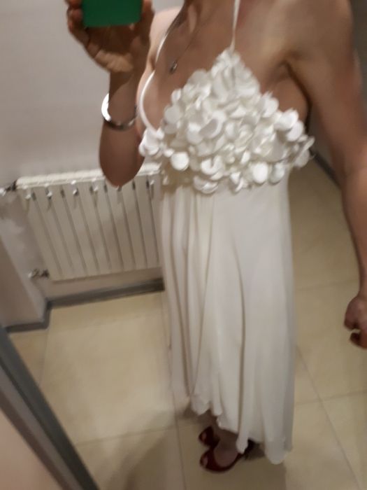 Sukienka suknia 36 M odkryte plecy biała kwiaty ślub wesele jak nowa