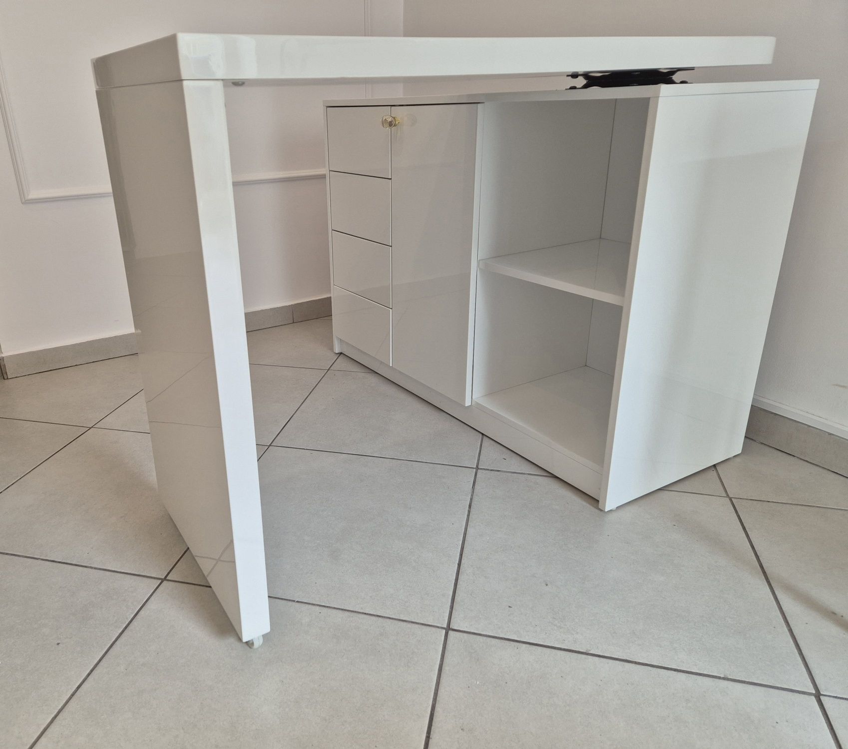 Nowoczesne Nowe Biurko z szafką glamour wysoki połysk białe