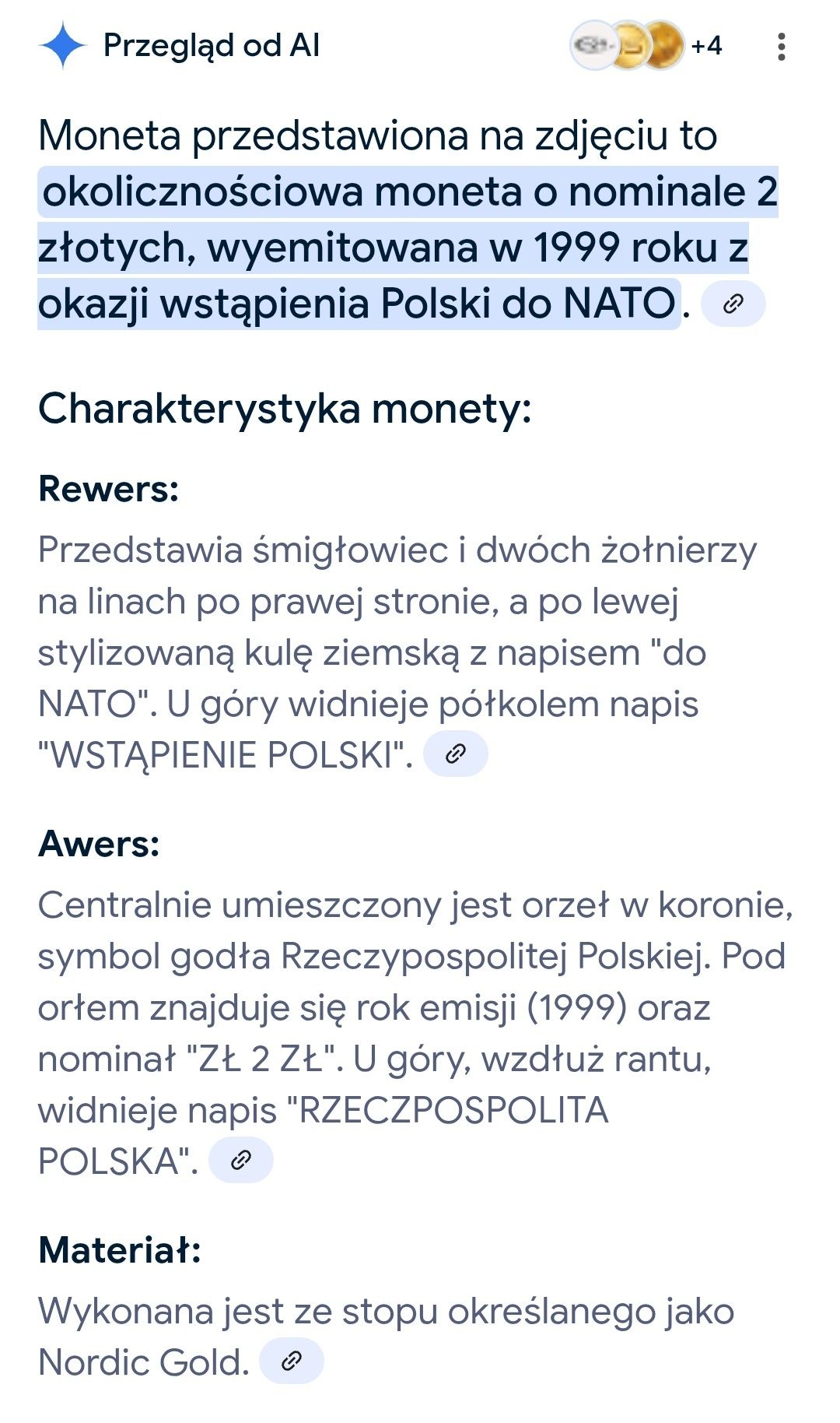 moneta 2 zł okolicznościowa Wstąpienie Polski do NATO rok 1999