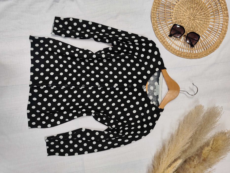 Kardigan sweterek w kropki grochy rękaw 3/4 M 28