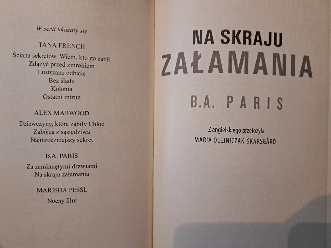 "Na skraju załamania" B.A. Paris thriller