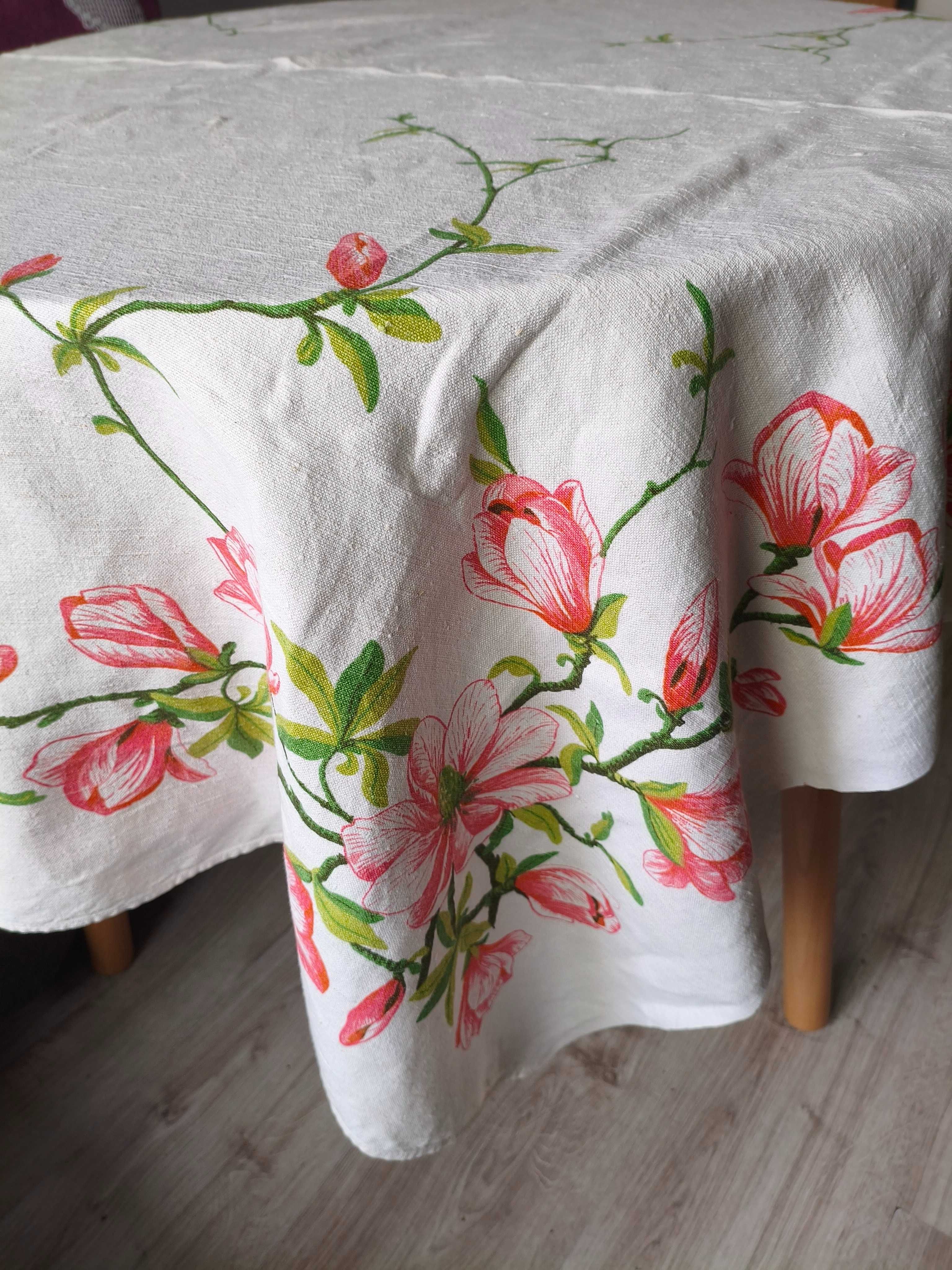 Obrus Magnolie różowe 100%len PRL 150x140cm