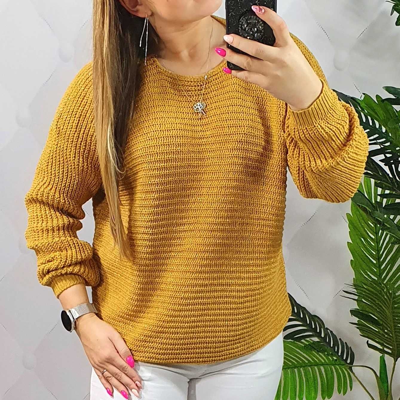 Sweter musztardowy oversizowy nietoperz M/L