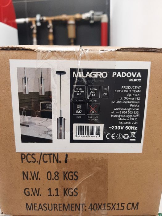 Lampa wisząca Padova czarna E27 Milagro