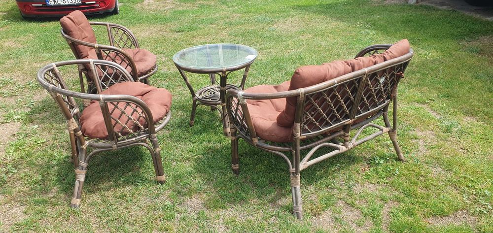 Meble ogrodowe balkonowe ratan - zestaw poduszki stolik krzesła ławka