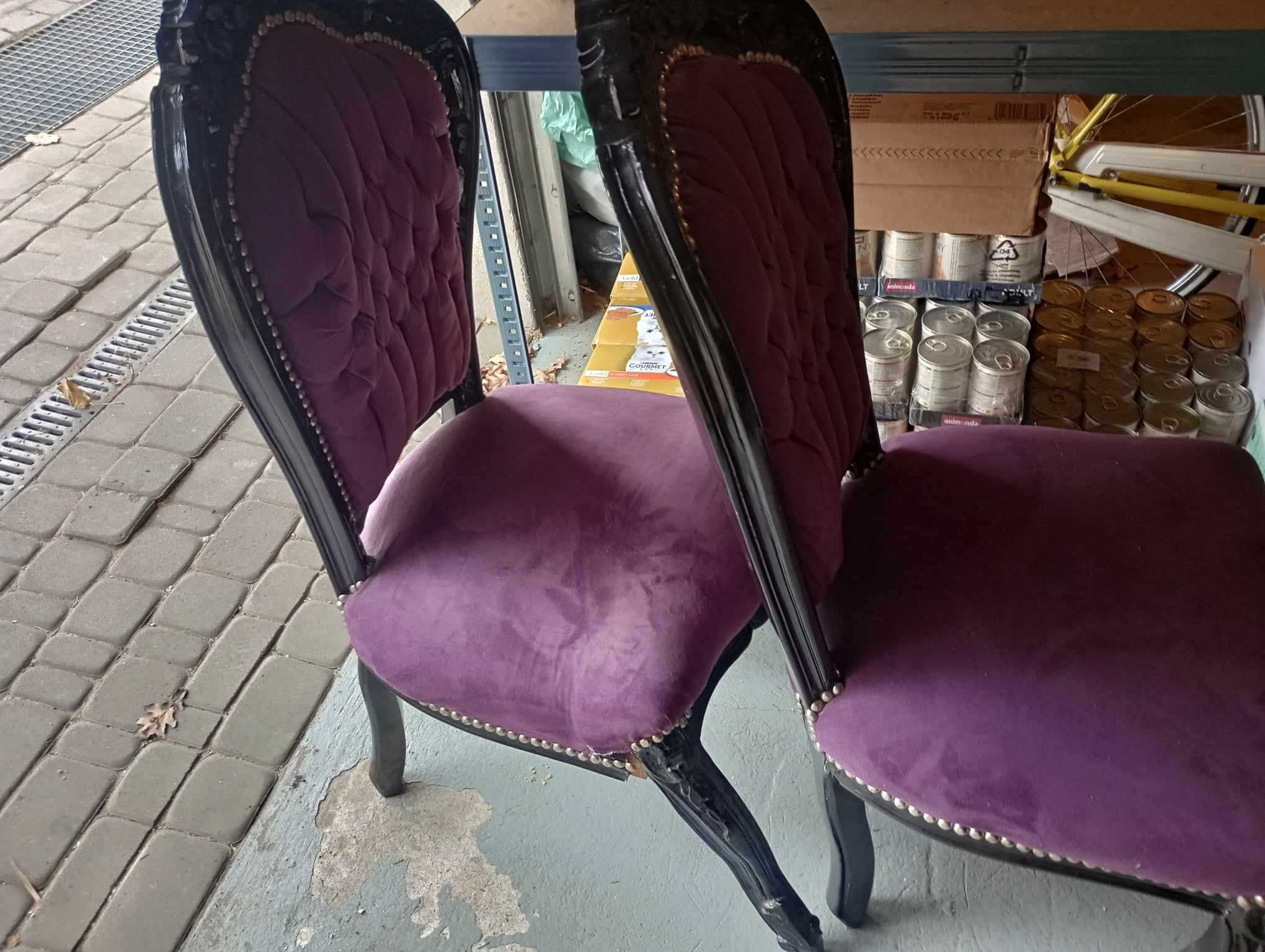 2x Fotel barokowy krzesło stylowy fioletowy drewno