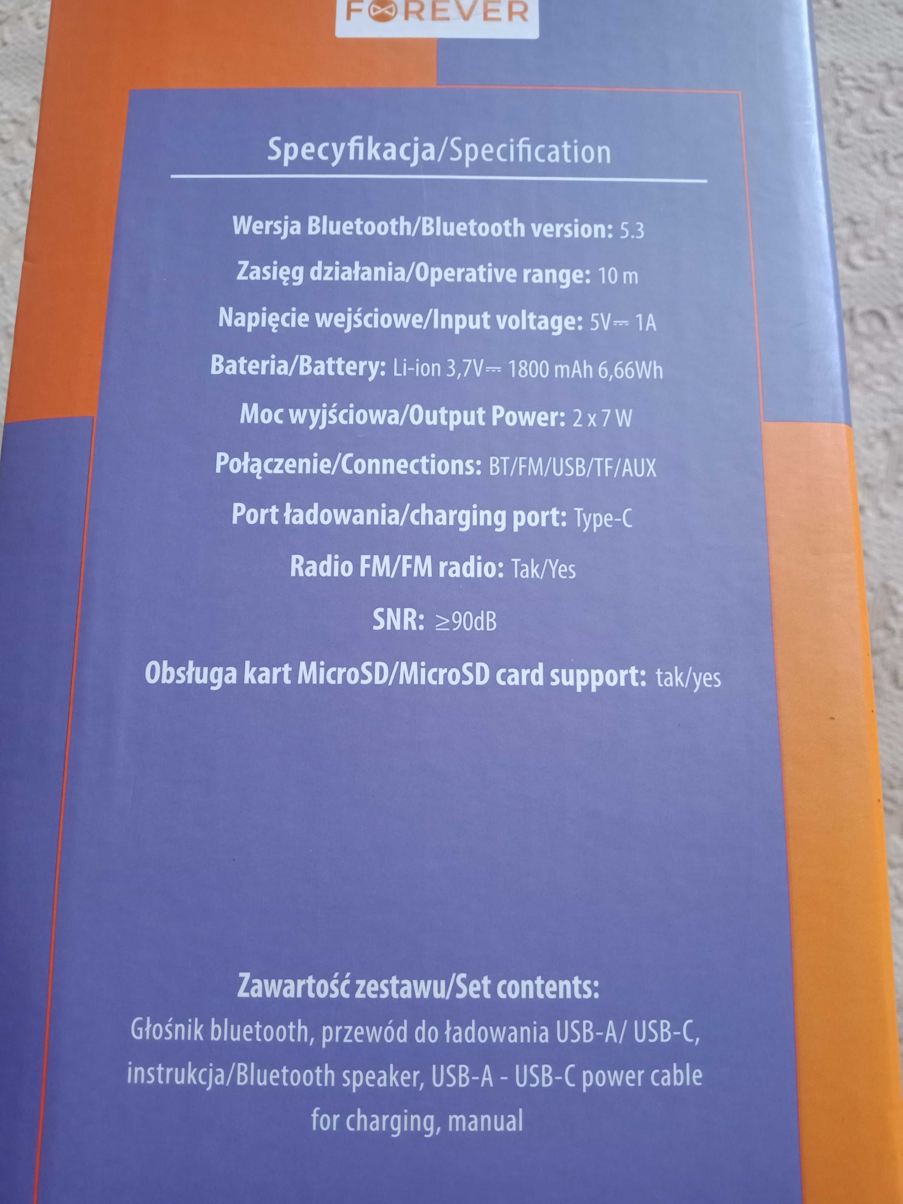 Głośnik bluetooth forever LED 14 W OS-1527