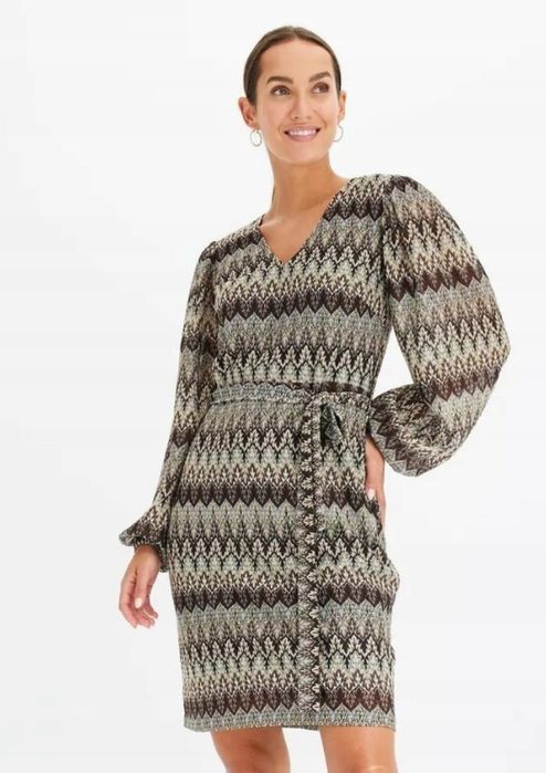 Elegancka sukienka z paskiem L 40 dekolt V na imprezę komunie uroczyst