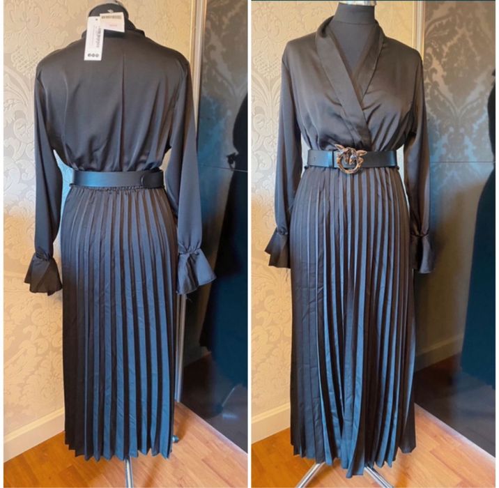 satynowa sukienka midi plisowana kopertowa 46 3 xl 44 xxl