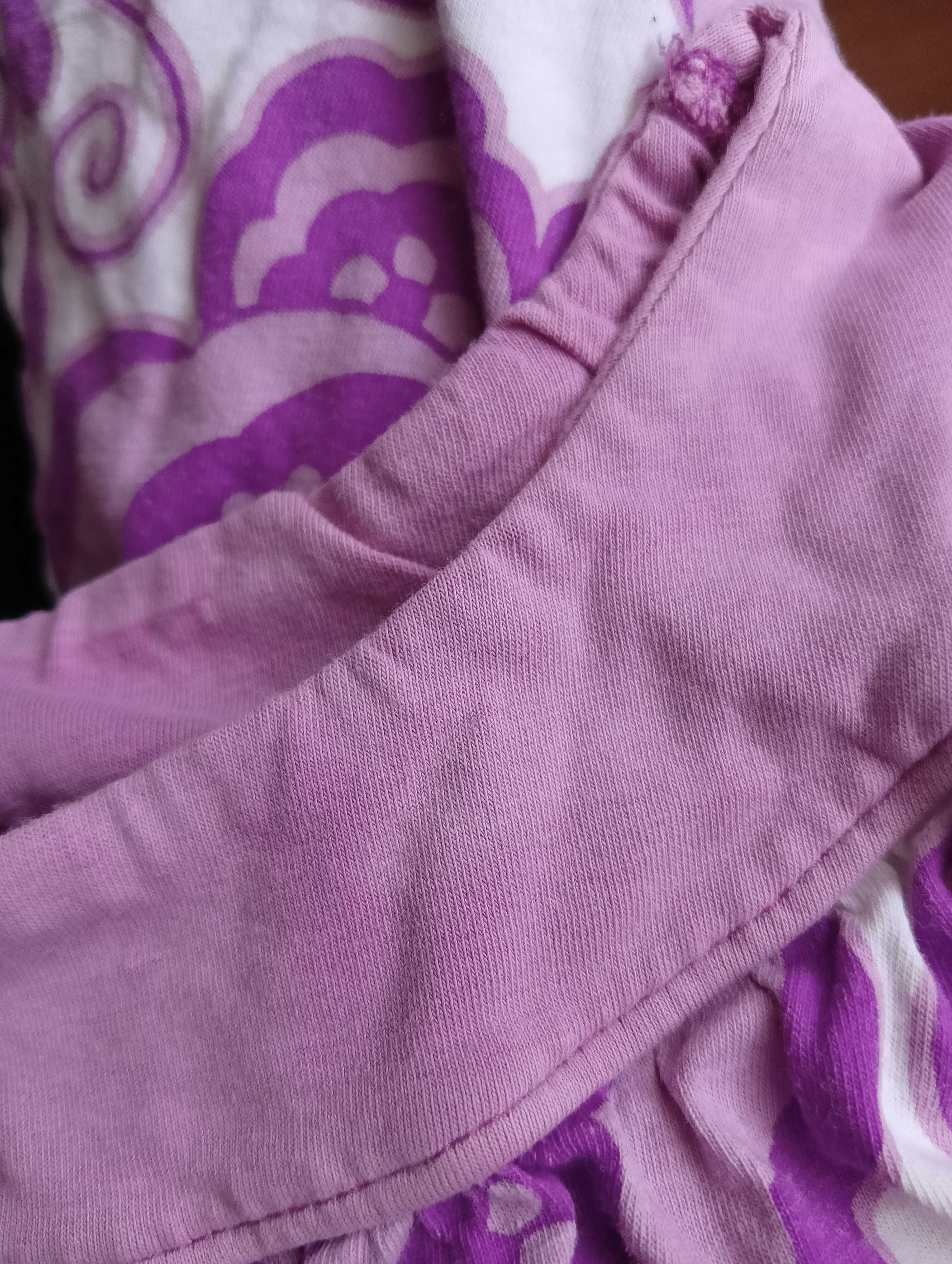 Letnia mini sukienka/tunika w motylki dla dziewczynki H&M fiolet biel