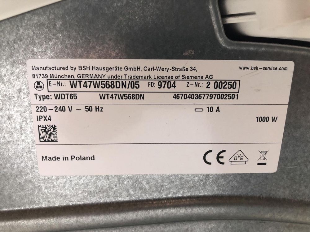 Сушильная сушильна машина SIEMENS iQ700 9 кг