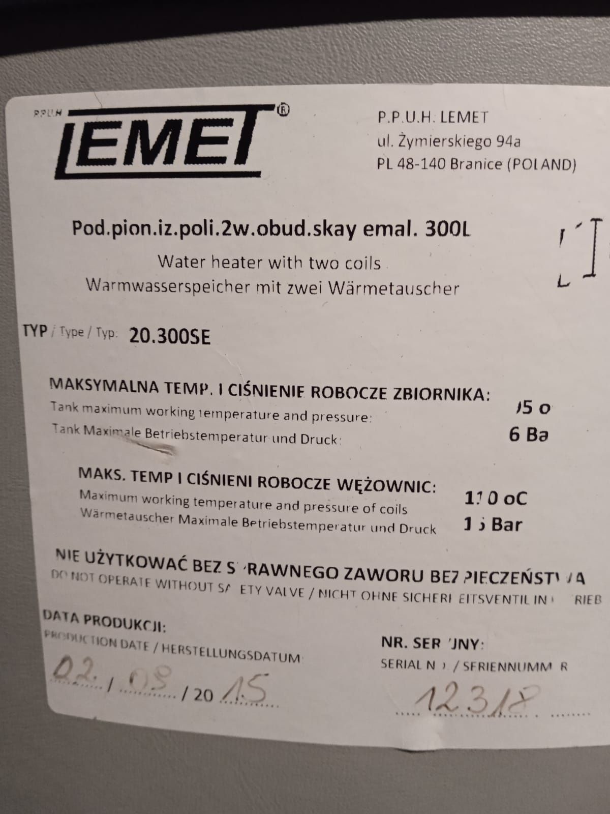 Bufor Lemet 300 l.  2 wężownice