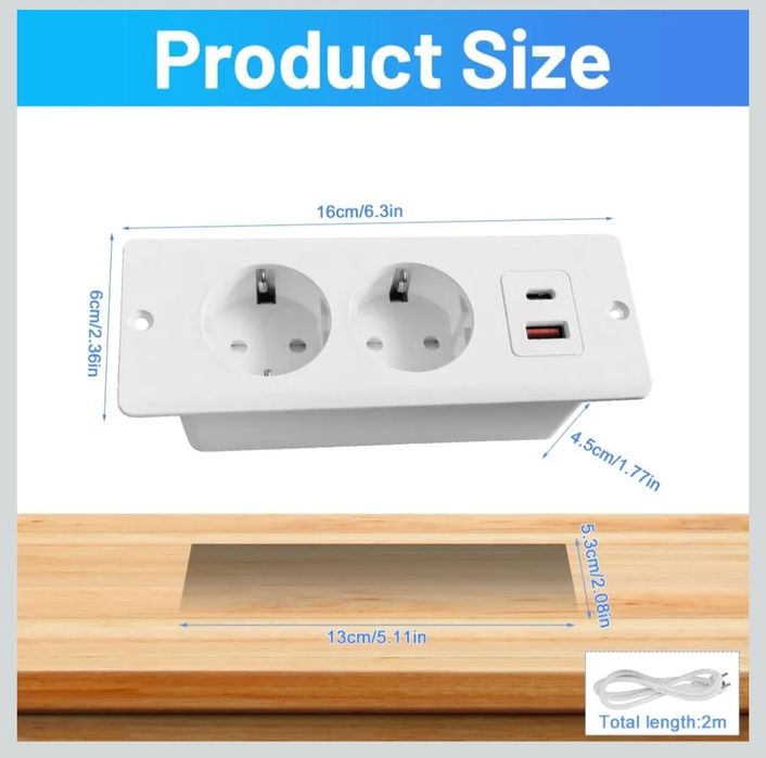 HIULLEN Gniazdko stołowe, chowane, z PD20 W