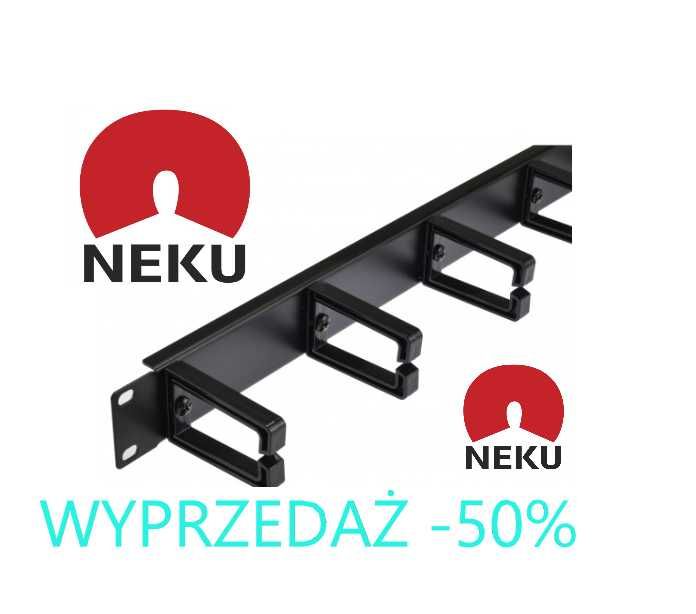 Organizator kabli RACK 19" 1U metalowy NEKU z plastikowymi uchwytami