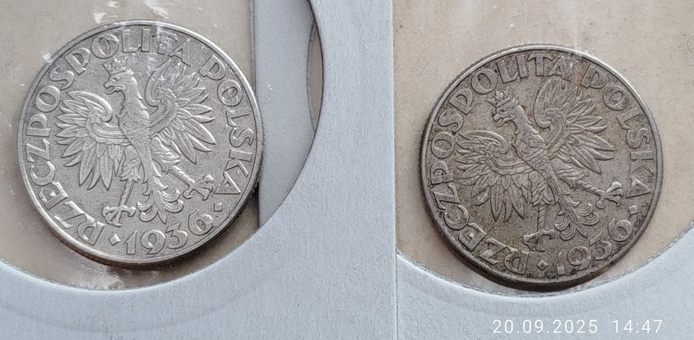 2 sztuki 2 zł żaglowiec 1936r.