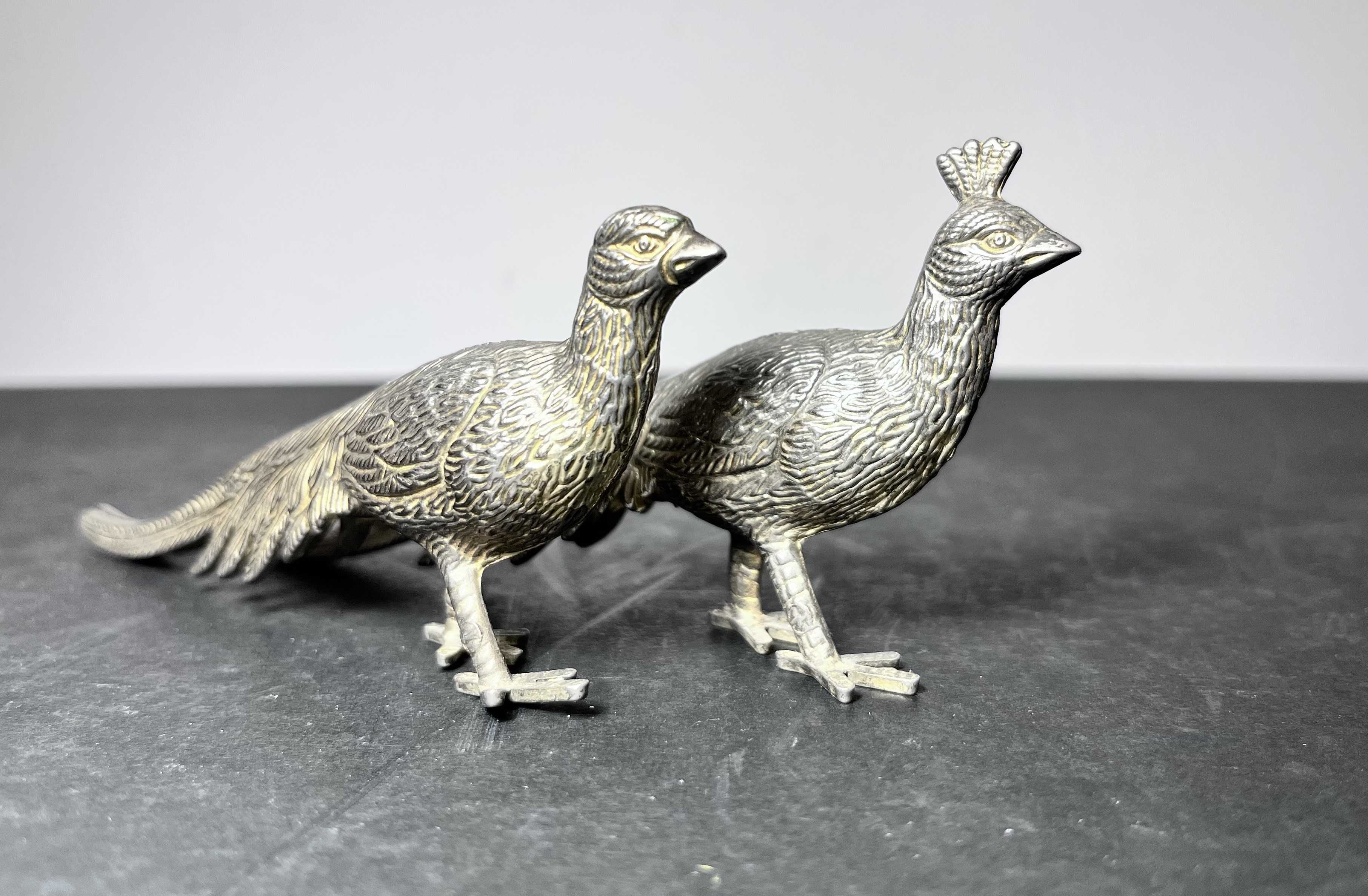 2x paw- figurki metalowe platerowane! Retro para pawi małych!