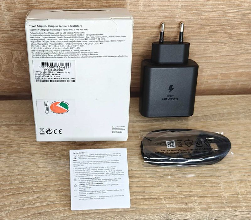 Зарядное Samsung 45 Вт + кабель 5 А, оригинальный комплект.