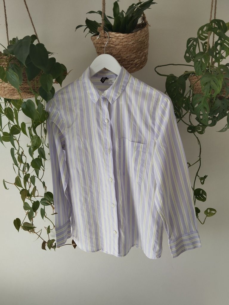 Wiosenna koszula w paski, lila, biała, limonka,  100% bawełna r.XS/S H