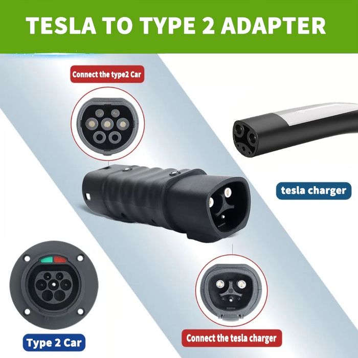 Перехідник Tesla-Type1 тесла-type2 переходник тип1 тип2 адаптер 7квт