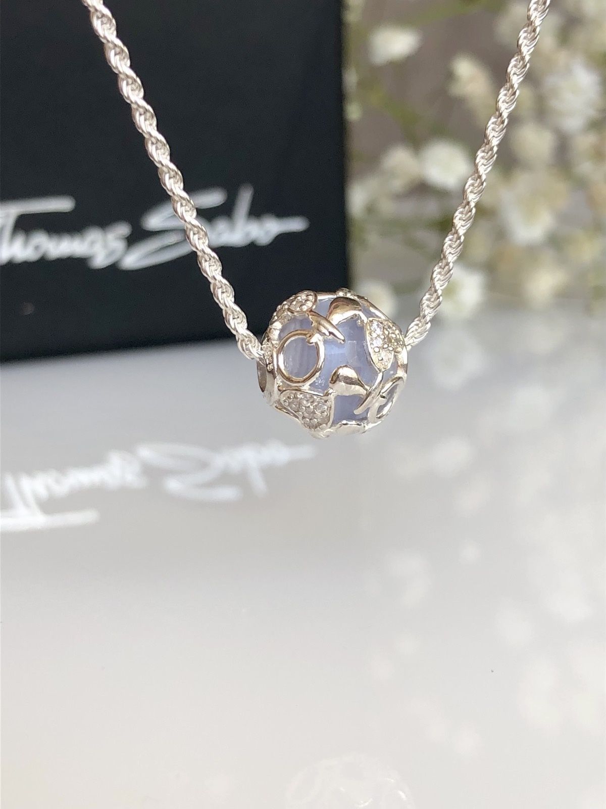 Цепочка Thomas Sabo з бусиною, аквамарин,  талісман для мами