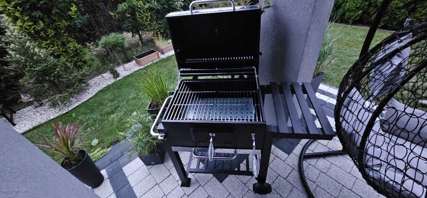 GRILL OGRODOWY z Pokrywą Półką Termometrem Na Kołach Duży XL
