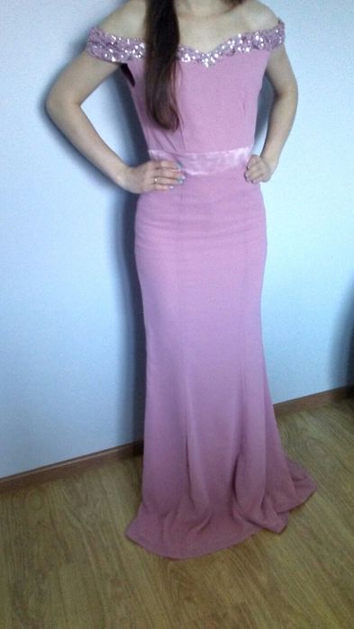 Sukienka wesele studniówka druhny długa/rybka/hiszpanka 36 pudrowy róż