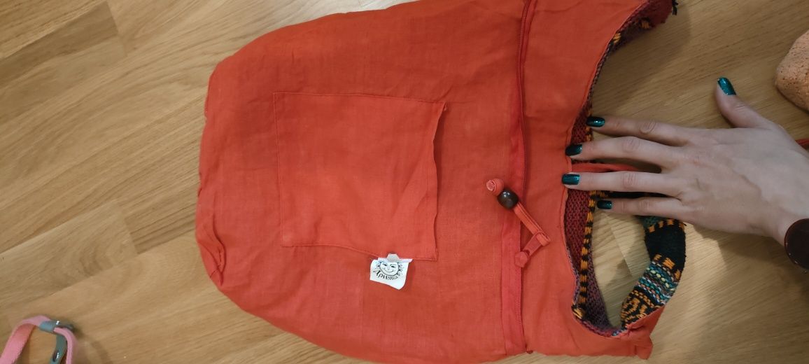 Torba etno bawełna tkana boho czerwona