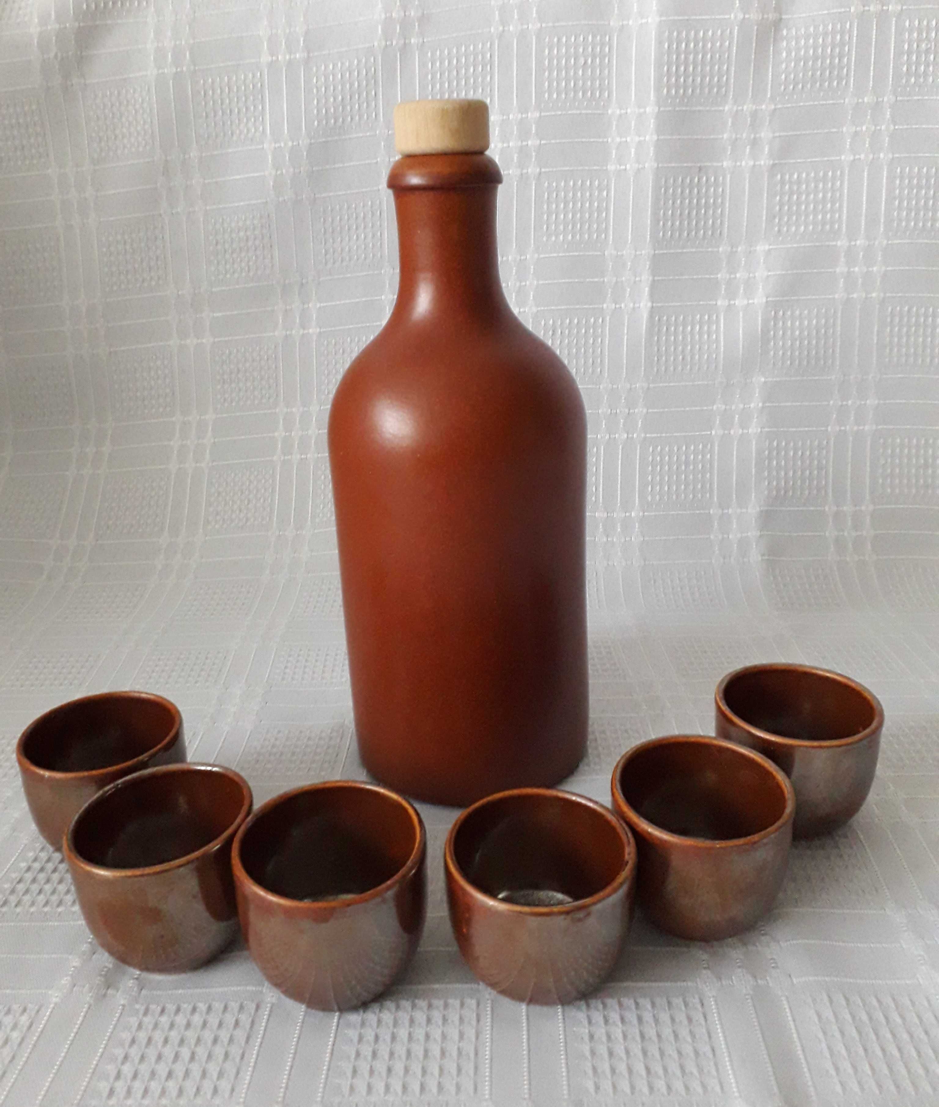 KARAFKA ceramiczna 0.5 l M.K.M. i 6 kieliszków do miodu pitnego PRL