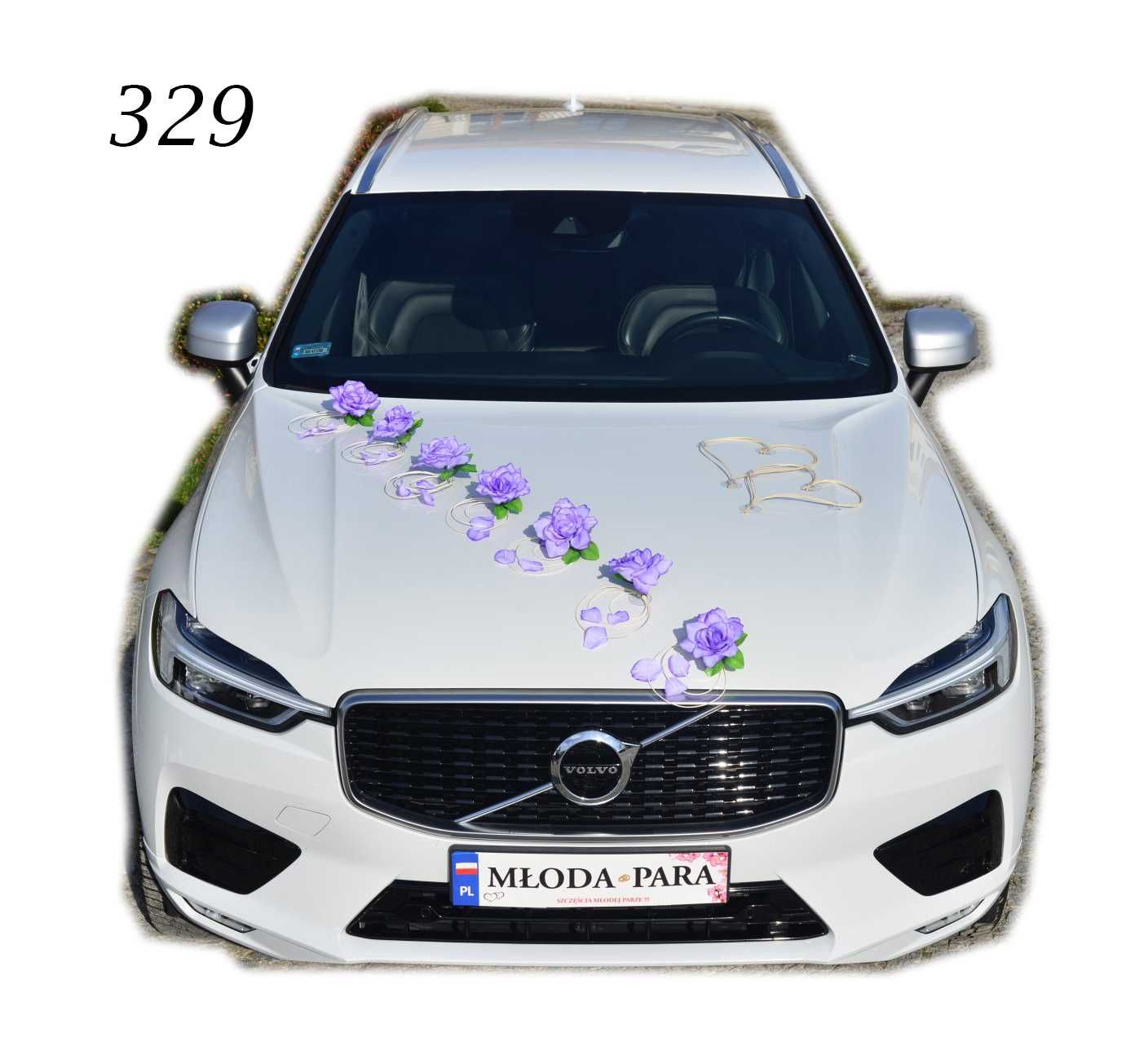 Dekoracja ślubna samochodu ozdoba na auto do ślubu FIOLETOWA 329