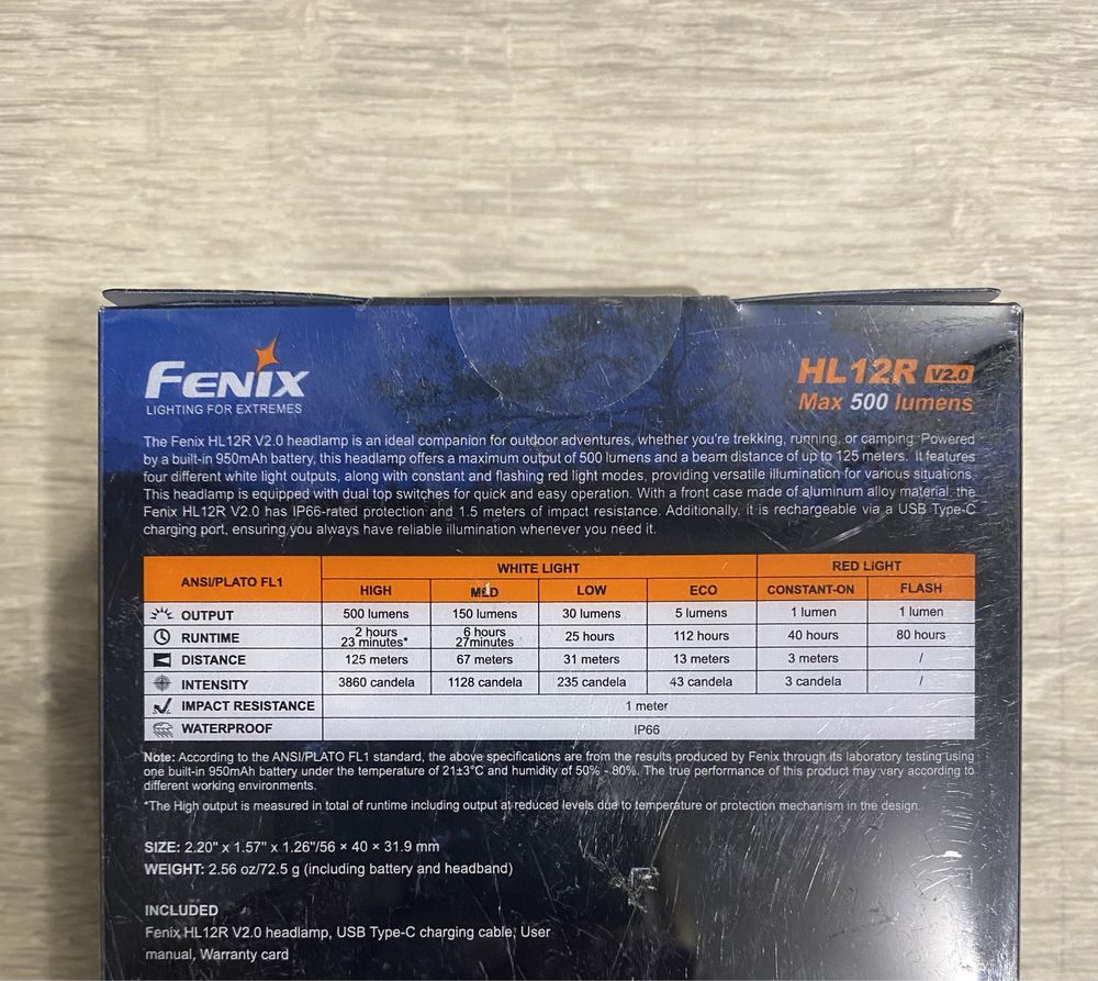 Налобний ліхтар Fenix HL12R V2.0 з акумулятором