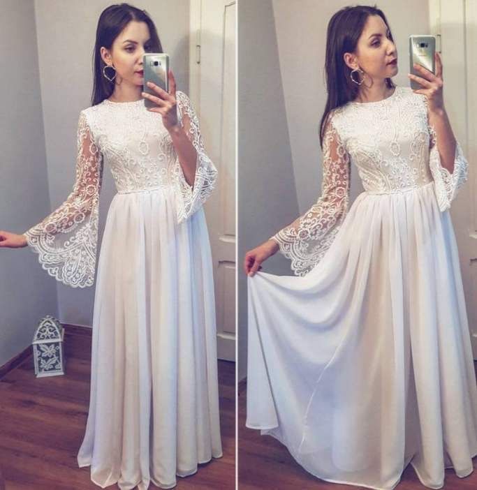 Sukienka suknia ślubna boho rustykakna retro rozkloszowane rekawy S 36
