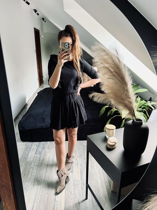 Czarny komplet bawełna bluzka+spodnica S, bdb