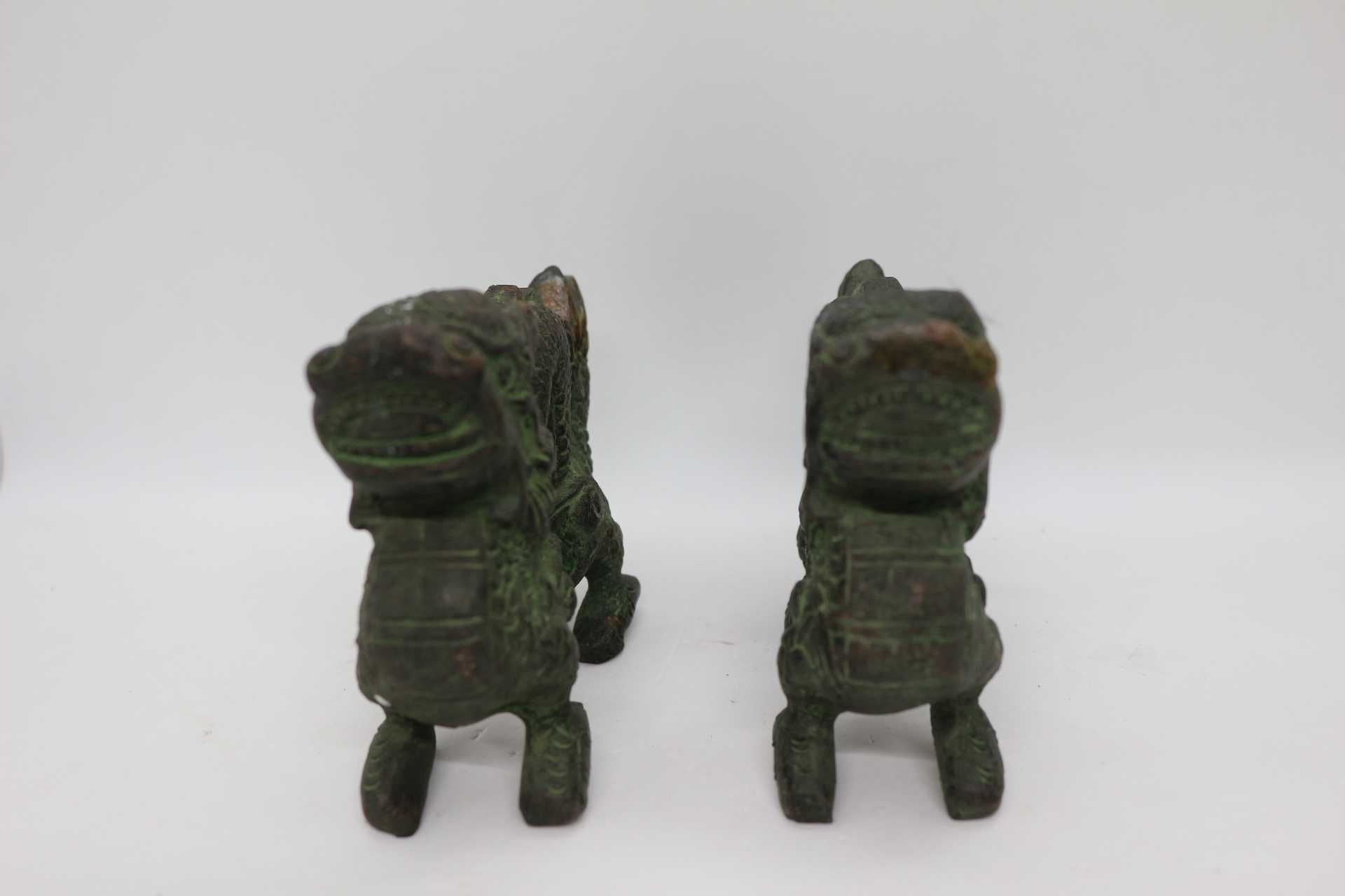 RARO Par de Cães Foo Dragões Chineses Feng Shui em Bronze XIX