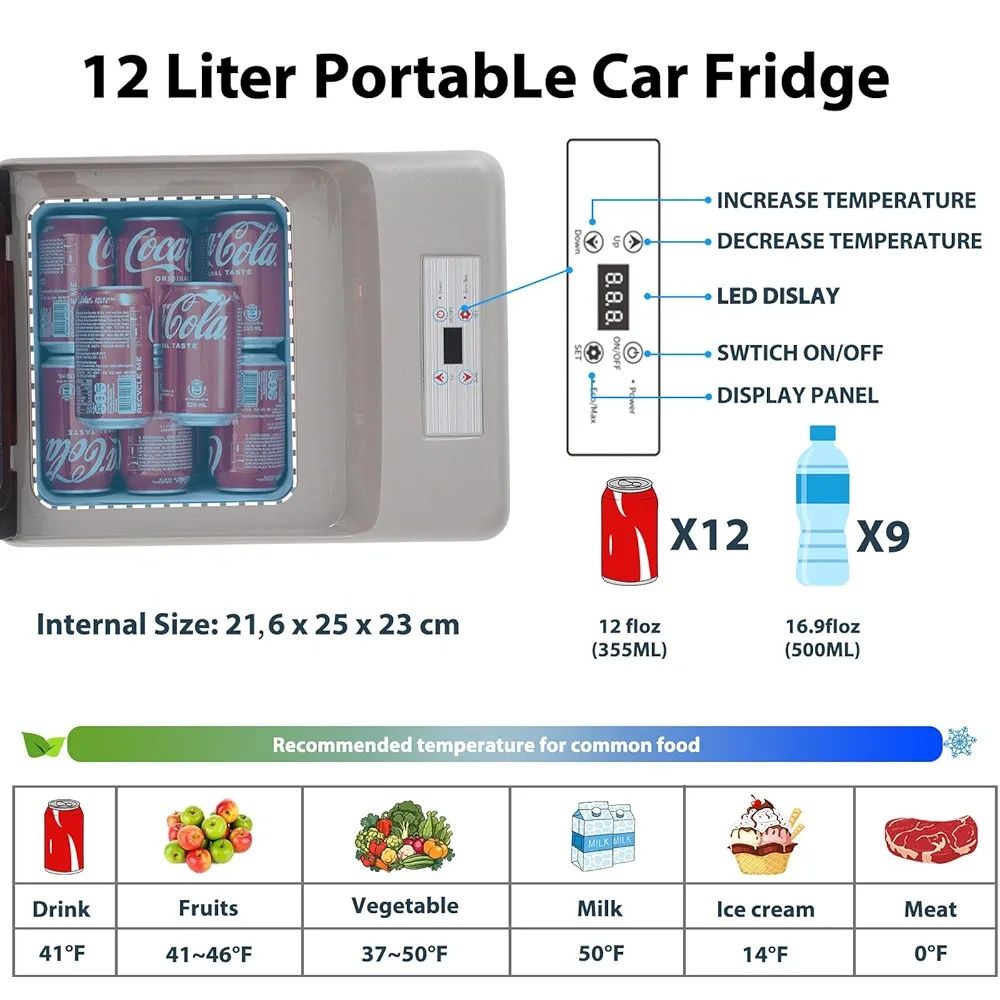 Alpicool C12PT lodówka podróżna 12 l, 12 V, mini lodówka, elektryczna