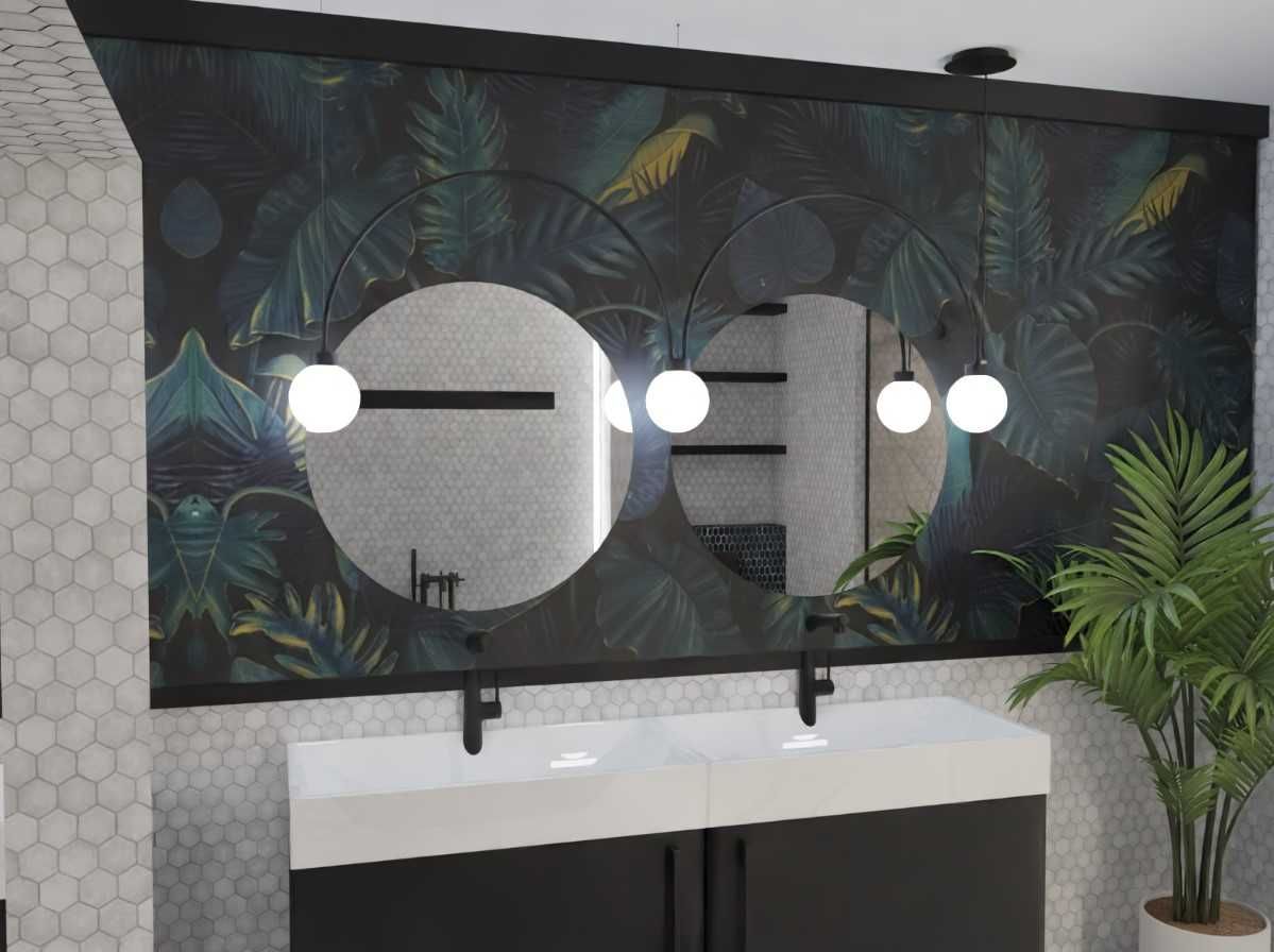 Fototapeta do łazienki w drobne wzory za lustro przy wannie, gebericie