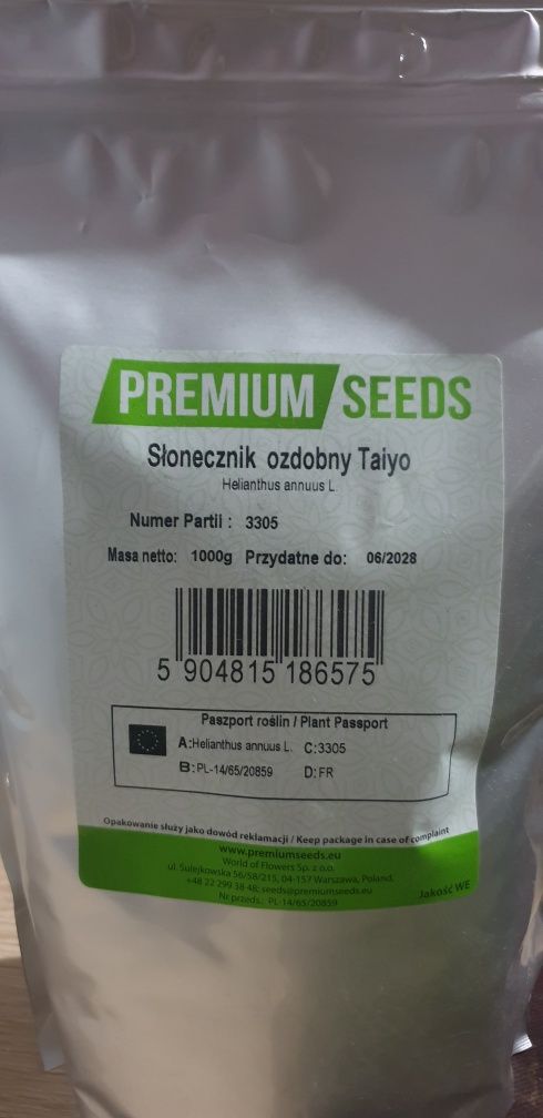 Nasiona słonecznika na kwiat cięty TAIYO kwalifikat Premium Seeds 1kg