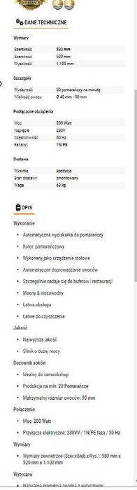 Wyciskarka automatyczna do pomarańczy OPB20E