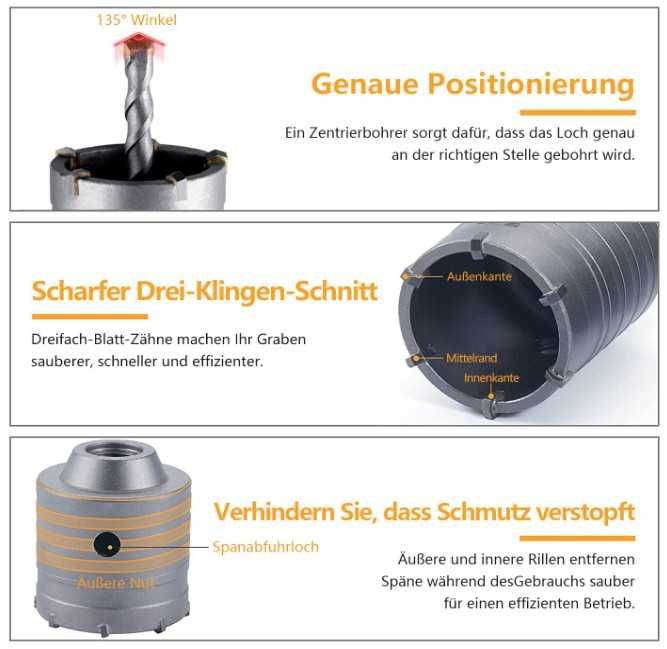 Zestaw 4 otwornic do betonu 30-68mm SDS Plus Awagas