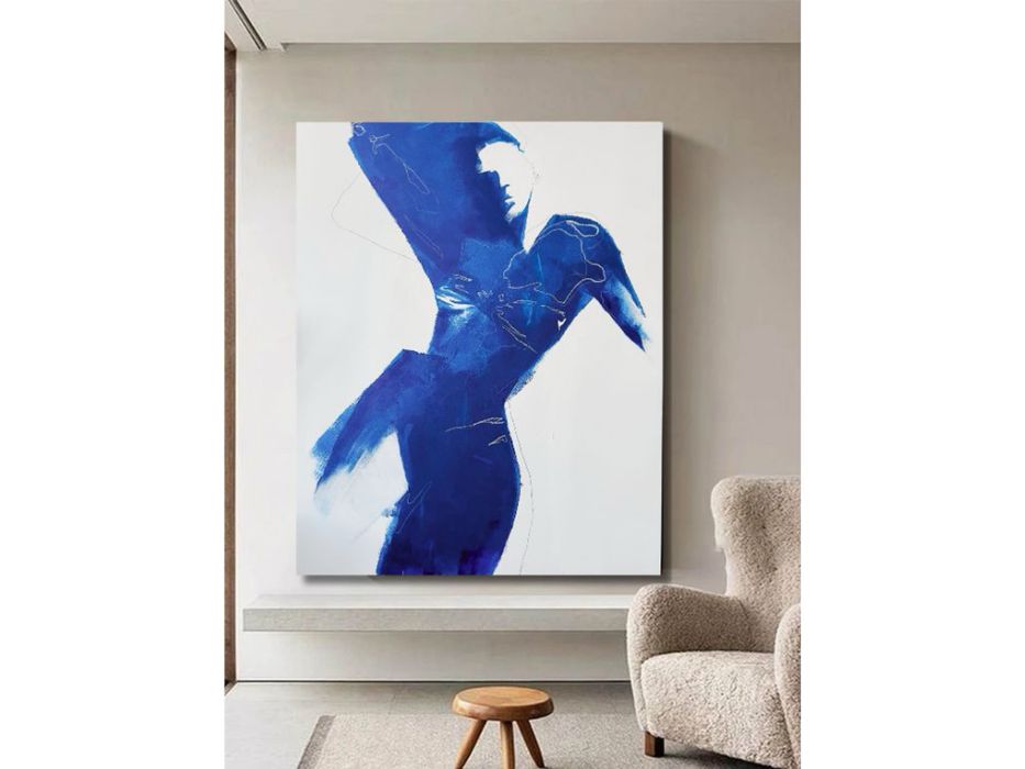 Obraz ręcznie malowany kobalt duży format postać 150 cm x 120 cm